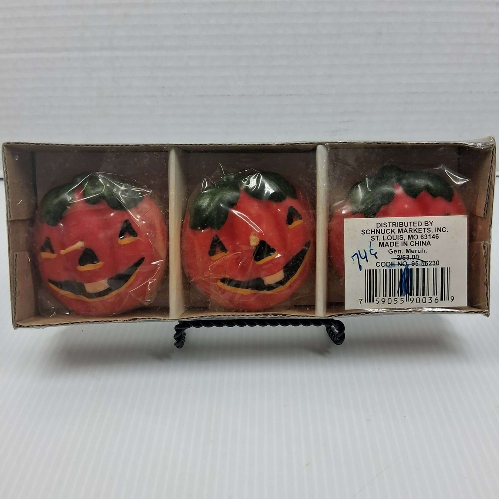 Vintage Halloween Pumpkin Floating Candles 3-Piece Set Jack-O-Lantern Sealed‎